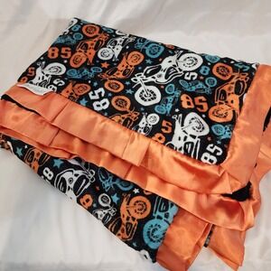 Minky Couture Ultra Plush Motorcycle Print W /Orange‎ Trim Blanket 45" x 33"